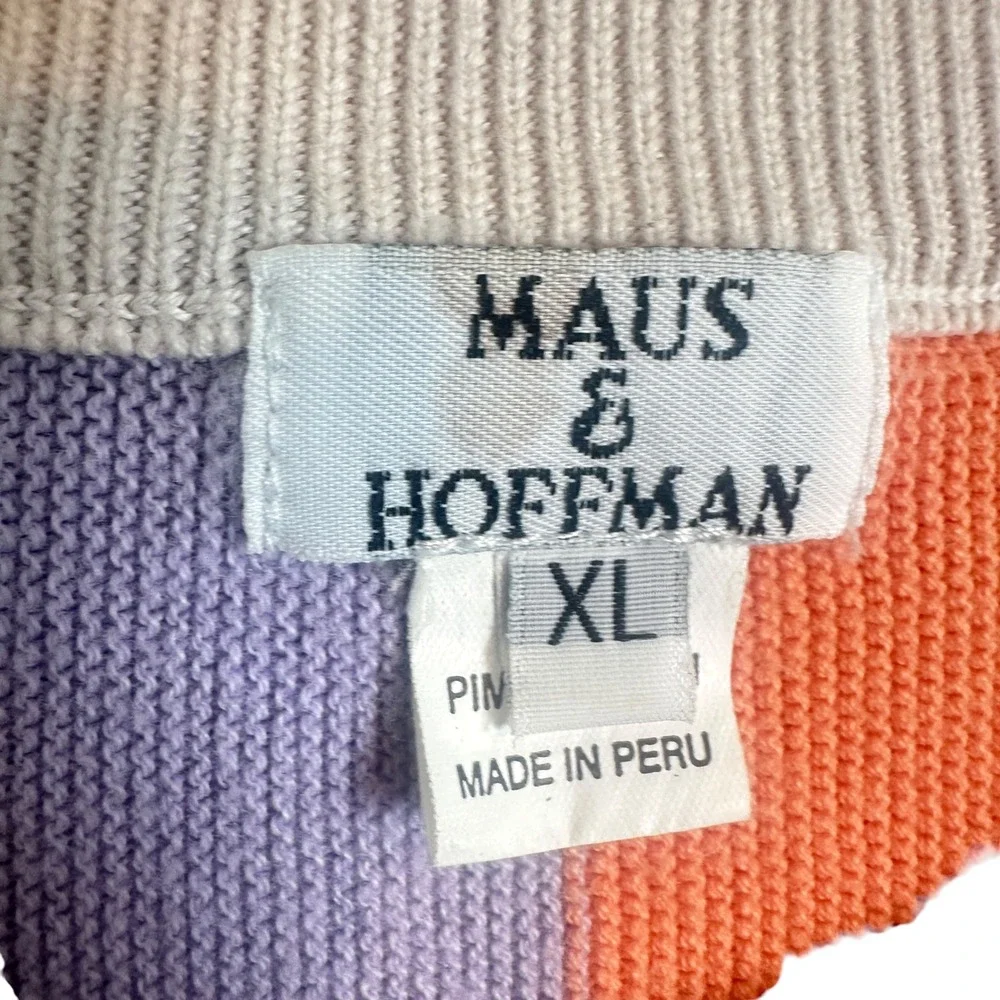 Maus & Hoffman Sweater XL Pima Cotton Vertical Rainbow Stripe Crewneck Multi VTG